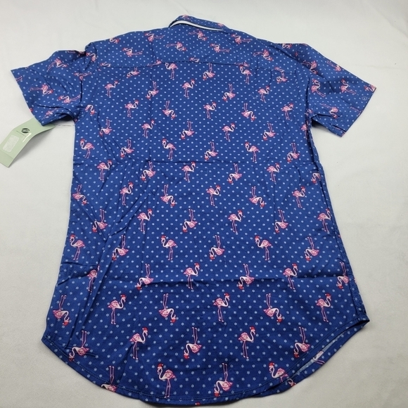 NWT flamingo with Santa hat holiday Christmas button down short sleeve shirt - Picture 4 of 5